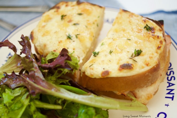 These Croque Monsieur Baked sandwiches are filled ham and cheese and topped with bechamel sauce and gruyere cheese. An easy recipe for dinner or brunch.