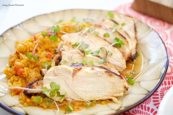 This delicious Spanish Sweet Potato Rice with Honey Lime Chicken recipe is easy to make and perfect for a quick weeknight chicken dinner idea. Tasty!