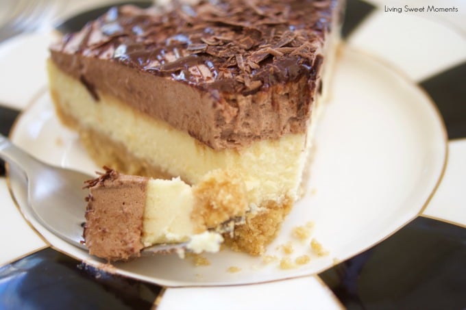 This Horchata Mousse Cheesecake recipe is easy to make, creamy and delicious. It has a Cookie crust, horchata cheesecake, horchata-choco mousse, & ganache. 