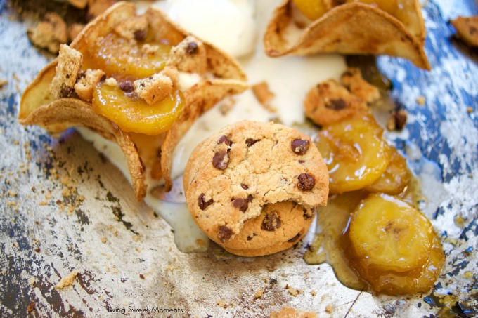 These delicious Ice Cream tacos are filled with warm plantains foster and topped with yummy Chips Ahoy! The perfect dessert or snack with a latin twist. 