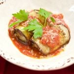 This delicious Roasted Eggplant Stuffed with Beef is served with a homemade tomato sauce for an easy and healthy dinner idea that your family will love. Yum