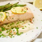 This delicious broiled salmon recipe is served with a homemade tahini sauce and green beans. The perfect quick weeknight meal that is both healthy & tasty