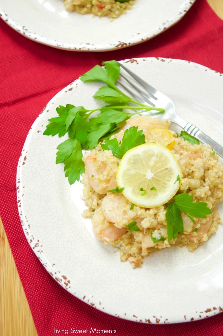 This delicious Peruvian Quinotto recipe is made with seafood, wine, and tomato. Perfect for summer entertaining and can be made in 30 minutes or less. Yum!