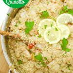 This delicious Peruvian Quinotto recipe is made with seafood, wine, and tomato. Perfect for summer entertaining and can be made in 30 minutes or less. Yum!
