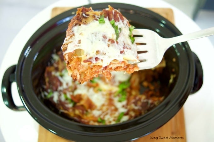 This easy to make and delicious Slow Cooker Lasagna Recipe is perfect for serving a crowd without much work. Take it to parties, cookouts and potlucks. Yum!