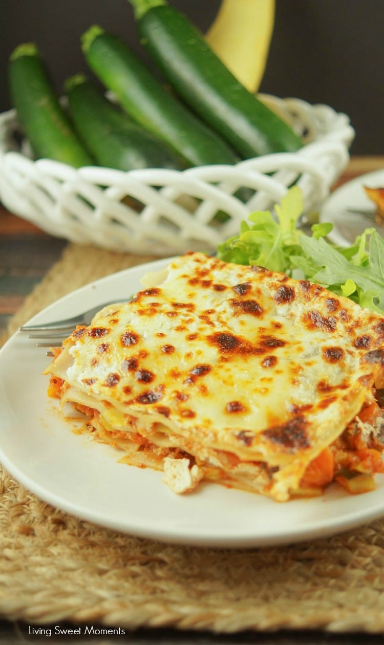 This hearty Low Fat Vegetarian Lasagna Recipe is packed with veggies in a delicious tomato sauce. The perfect weeknight dinner idea that everyone will love. 