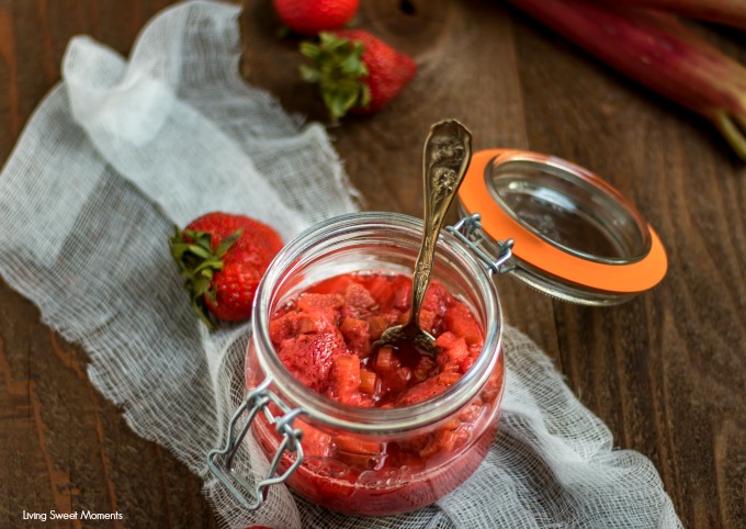 Only 4 ingredients needed to make this yummy Rhubarb Strawberry Compote. Perfect for spreading on toast in the morning or as a special topping for ice cream