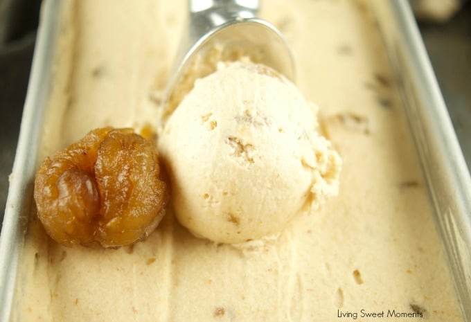 This delicious Chestnut Ice Cream Recipe is made with only 5 ingredients and chunks of real marron glace pieces inside. No ice cream machine required! Yummy