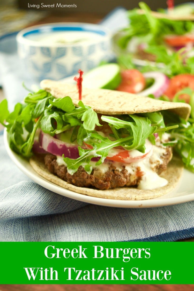 These delicious Greek Burgers With Tzatziki Sauce are made from scratch and they are ready in 20 minutes or less! The perfect quick weeknight dinner idea. 