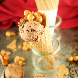 This easy Hazelnut Chocolate Ice Cream Recipe (gianduia) does not require an ice cream machine. It is made with hazelnut praline and bittersweet chocolate.