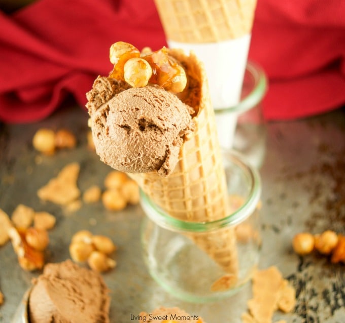 This easy Hazelnut Chocolate Ice Cream Recipe (gianduia) does not require an ice cream machine. It is made with hazelnut praline and bittersweet chocolate.