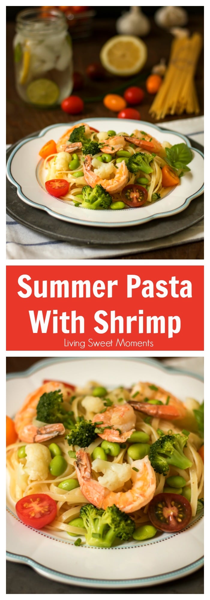 This delicious Summer Pasta is made with linguini, shrimp, and veggies and tossed in a butter garlic sauce. The perfect 15-minute dinner idea for the summer