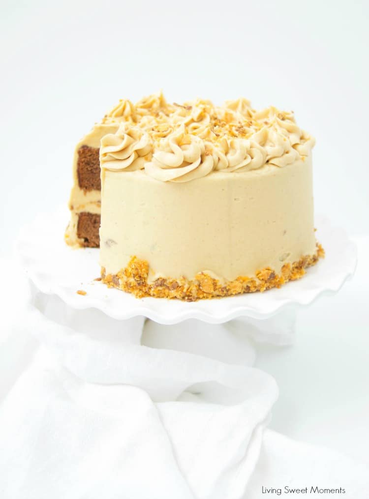 This delicious Butterfinger Cake Recipe dessert is made from scratch and features a moist chocolate cake with peanut butter frosting and butterfingers. 