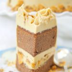 This delicious Butterfinger Cake Recipe dessert is made from scratch and features a moist chocolate cake with peanut butter frosting and butterfingers.