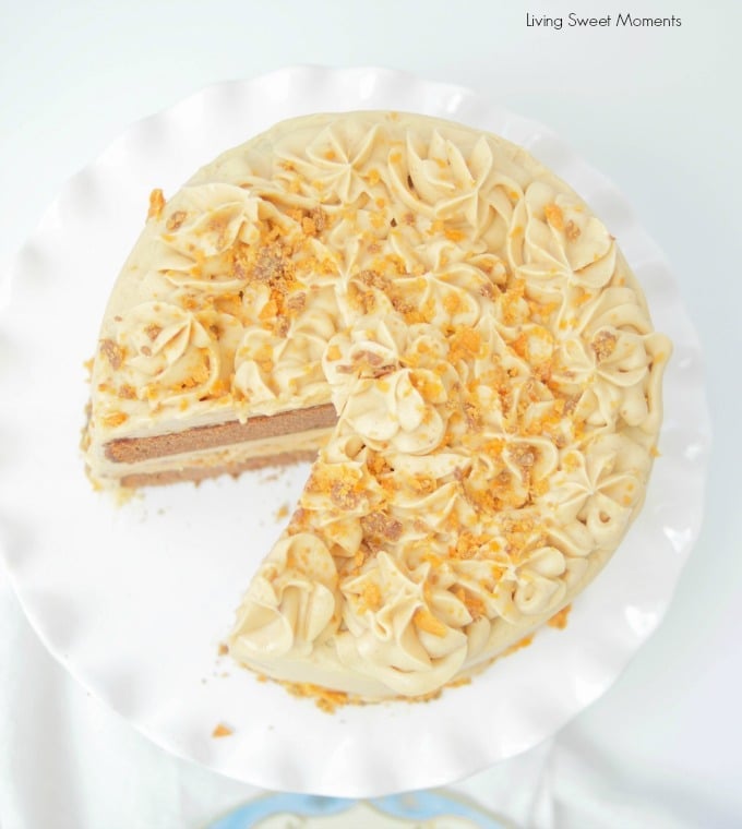 This delicious Butterfinger Cake Recipe dessert is made from scratch and features a moist chocolate cake with peanut butter frosting and butterfingers. 