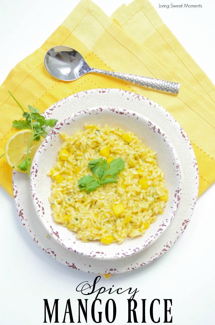 This Spicy Mango Rice recipe is easy to make and delicious. The perfect side dish to any dinner or for entertaining. Made with chili, cilantro, lime & mango