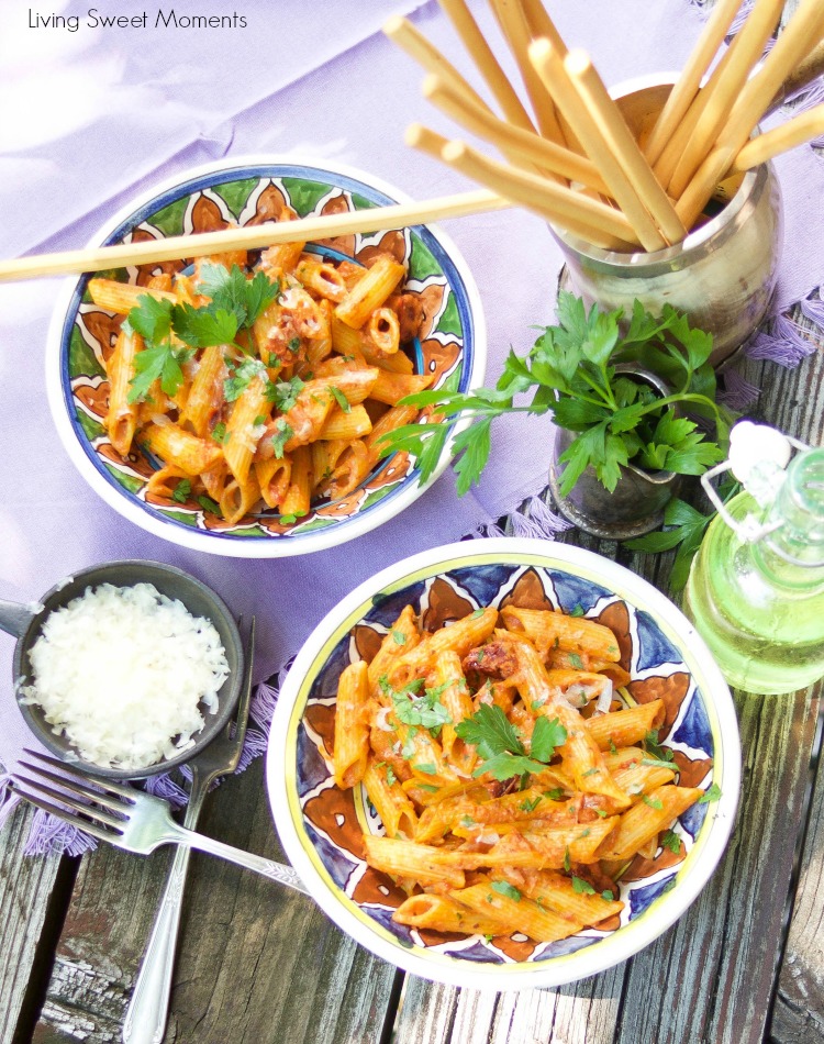 This easy and delicious Penne Alla Vodka recipe is ready in 20 minutes or less and is the perfect quick weeknight dinner idea for the family. Vegetarian too