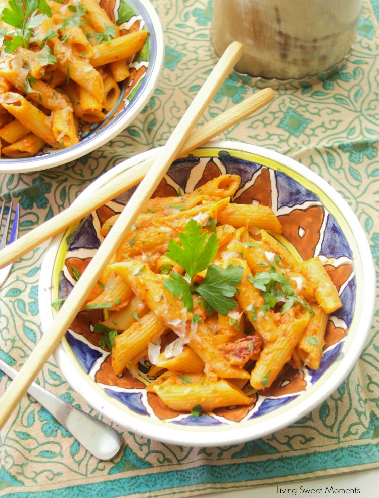 This easy and delicious Penne Alla Vodka recipe is ready in 20 minutes or less and is the perfect quick weeknight dinner idea for the family. Vegetarian too