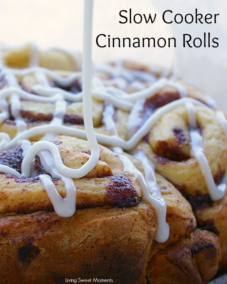 These fluffy Slow Cooker Cinnamon Rolls are made from scratch & baked right in the crockpot. Topped with a sweet vanilla icing. Ideal for breakfast & brunch