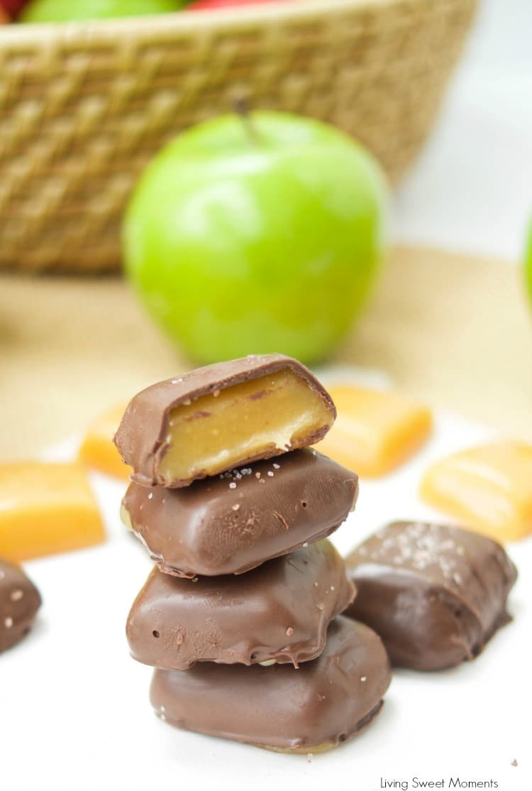 This chocolate covered Apple Cider Caramels recipe is easy to make. The perfect fancy dessert for fall. Made with reduced apple cider for a deeper taste.