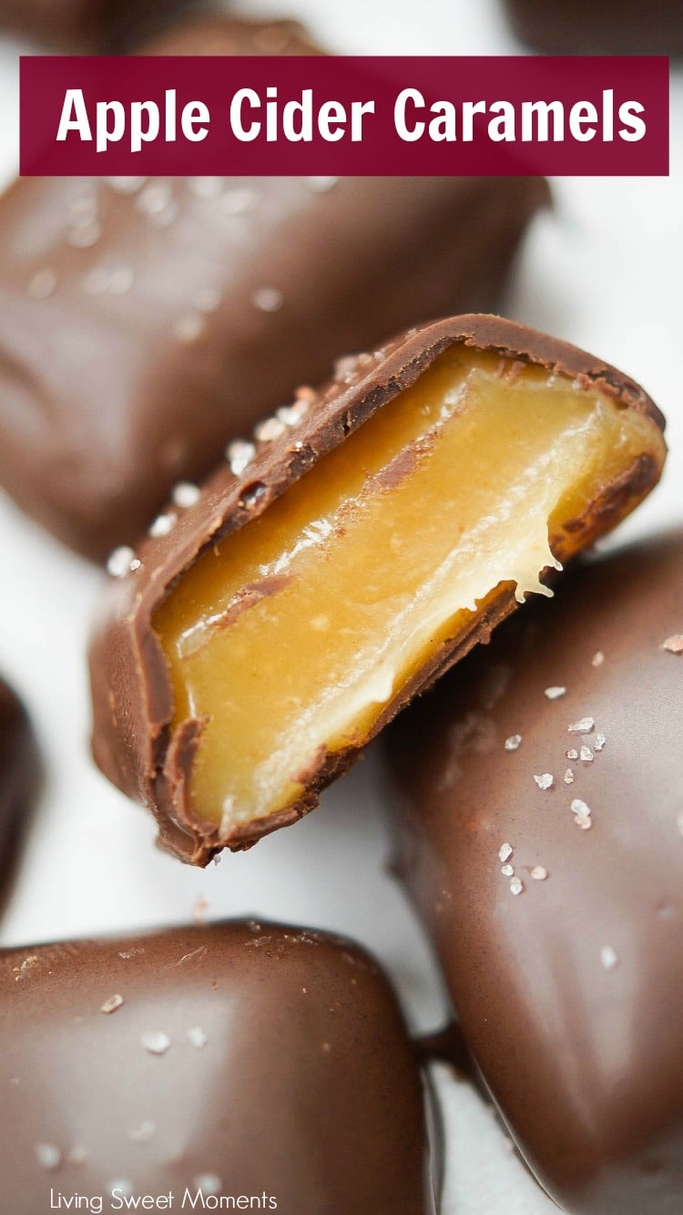This chocolate covered Apple Cider Caramels recipe is easy to make. The perfect fancy dessert for fall. Made with reduced apple cider for a deeper taste. 