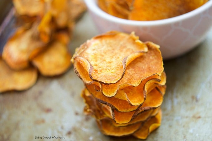 These crunchy Baked Sweet Potato Chips are oven baked to perfection and are great to snack on the go, especially in the lunchbox. It is also an easy recipe.