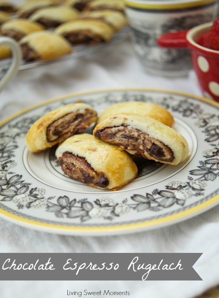 This Chocolate Espresso Rugelach recipe is super easy to make & delicious. Enjoy buttery cookies filled with a yummy chocolate filling. Perfect for parties. 