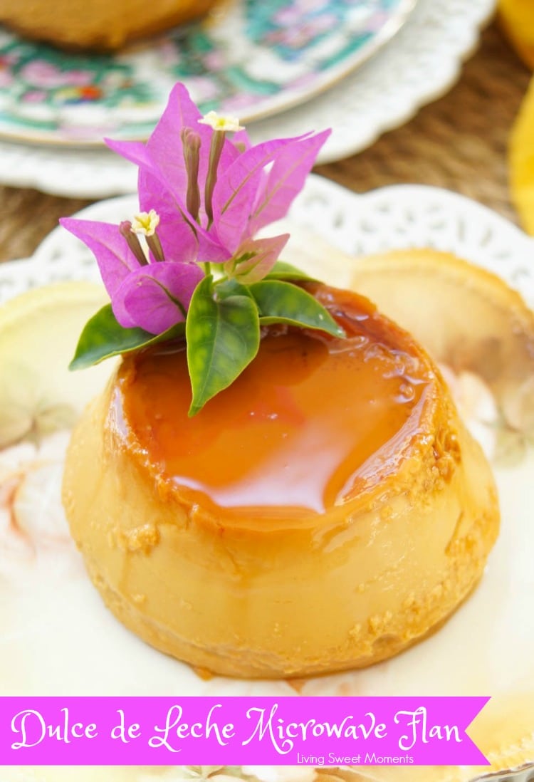 Microwave Flan - This delicious and creamy dulce de leche flan recipe is baked in the microwave for only 2 minutes. The perfect gluten free quick dessert! 