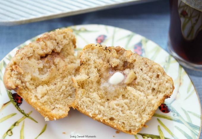 This moist spiced apple muffins recipe is super easy to make and delicious. The perfect breakfast or brunch idea for the fall. Enjoy with coffee on the side