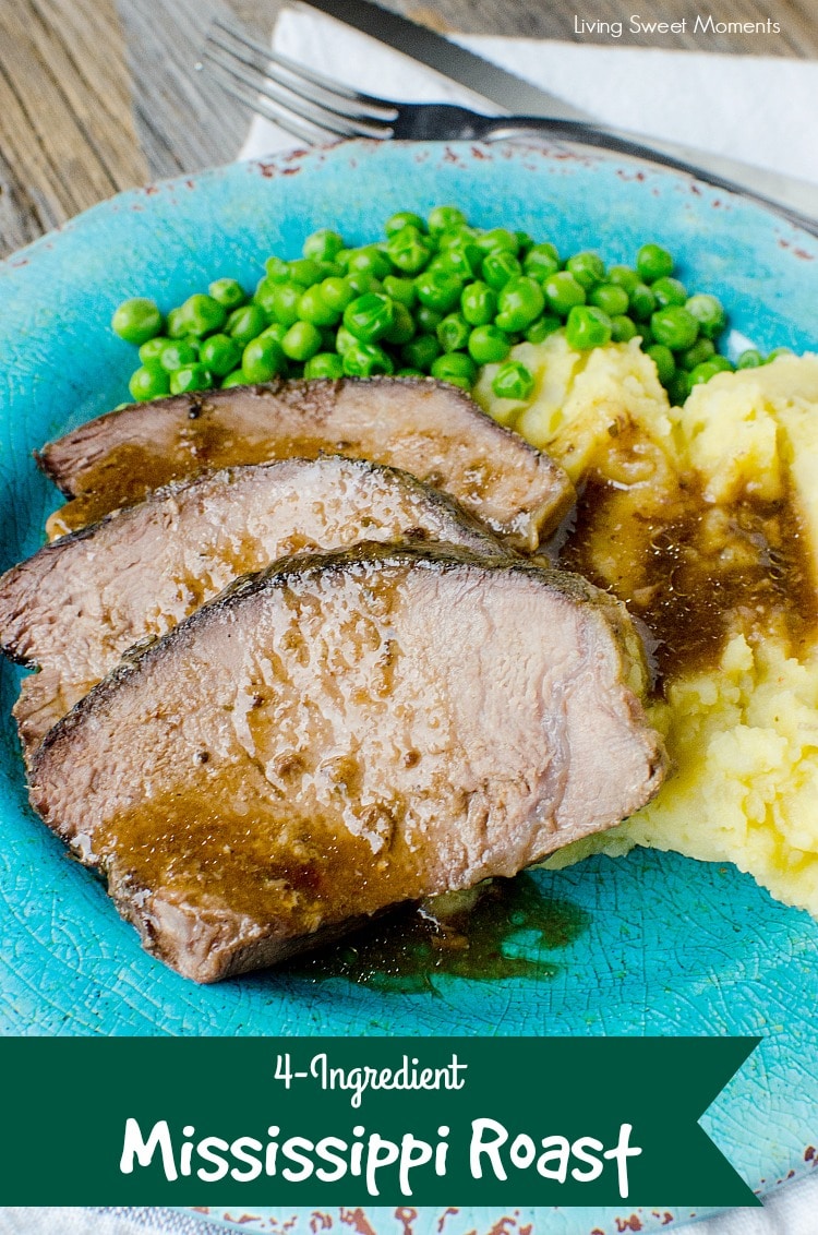 This tender slow cooker Mississippi Roast recipe only requires 4 ingredients to achieve perfection. Perfect for Sunday Supper, holidays and more. 
