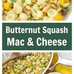 This creamy Mac And Cheese recipe is inspired by fall featuring butternut squash, peas, sage, and walnuts. The perfect easy 30-minute weeknight dinner idea. Vegetarian too!