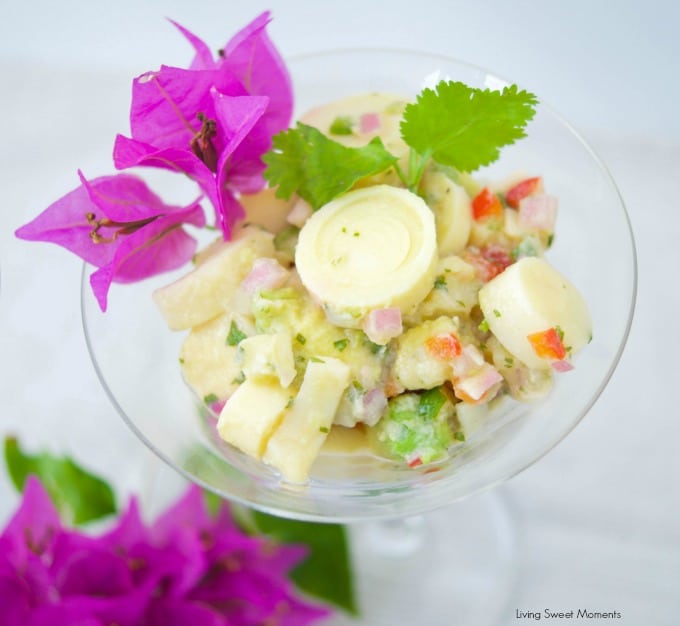 This Hearts Of Palm Ceviche recipe is the perfect vegan appetizer that you can whip up in 10 minutes or less. Enjoy the fresh citrusy flavors with avocado.