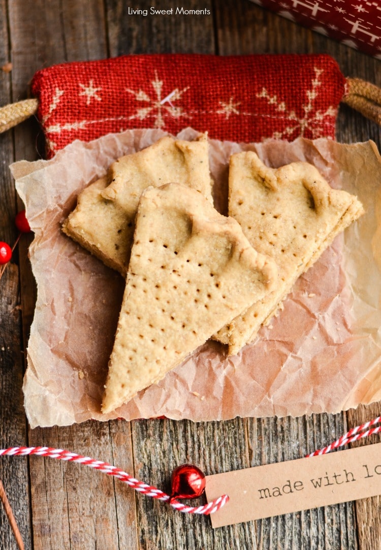 These crumbly Holiday Spiced Shortbread Cookies are super delicious and easy to make. Cut into wedges, they are perfect for dessert or to dip in your coffee