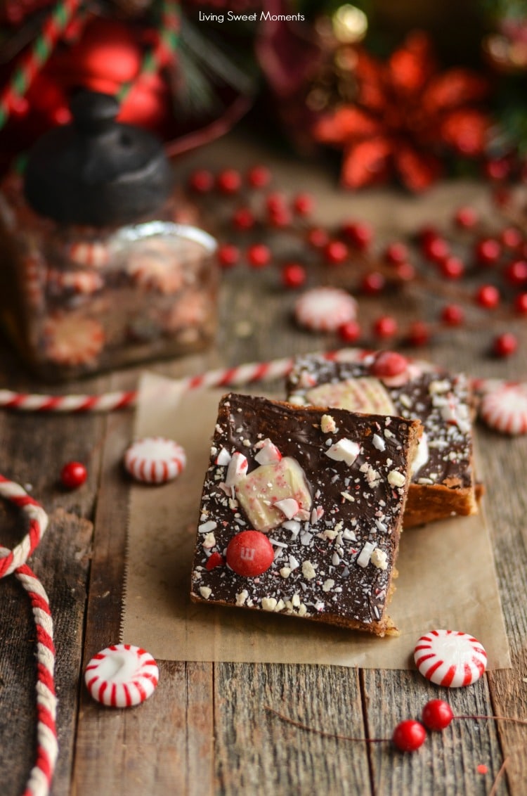 These soft and chewy Peppermint Blondies are covered in chocolate and sprinkled with candy. The perfect Holiday dessert recipe for parties and celebrations. 