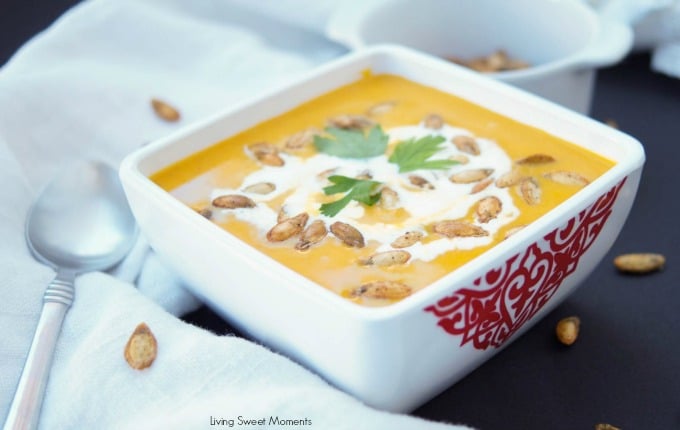 This vegan creamy Curried Butternut Squash Soup is made with ginger, coconut milk, and cooked in the Instant Pot to get comfort food in 20 min or less!