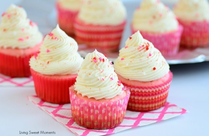 These made from scratch Pink Velvet Cupcakes are so easy, moist & delicious. Topped with rich cream cheese frosting. Perfect for dessert or valentine's day