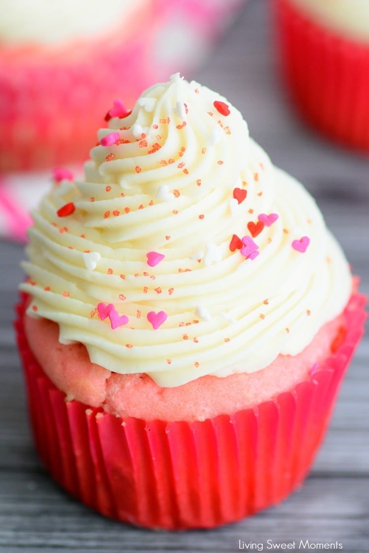 These made from scratch Pink Velvet Cupcakes are so easy, moist & delicious. Topped with rich cream cheese frosting. Perfect for dessert or valentine's day