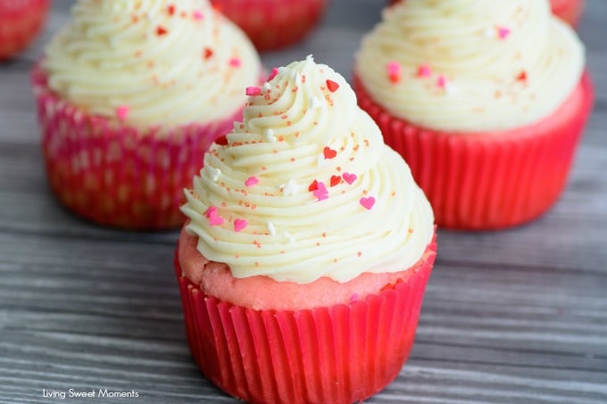 These made from scratch Pink Velvet Cupcakes are so easy, moist & delicious. Topped with rich cream cheese frosting. Perfect for dessert or valentine's day