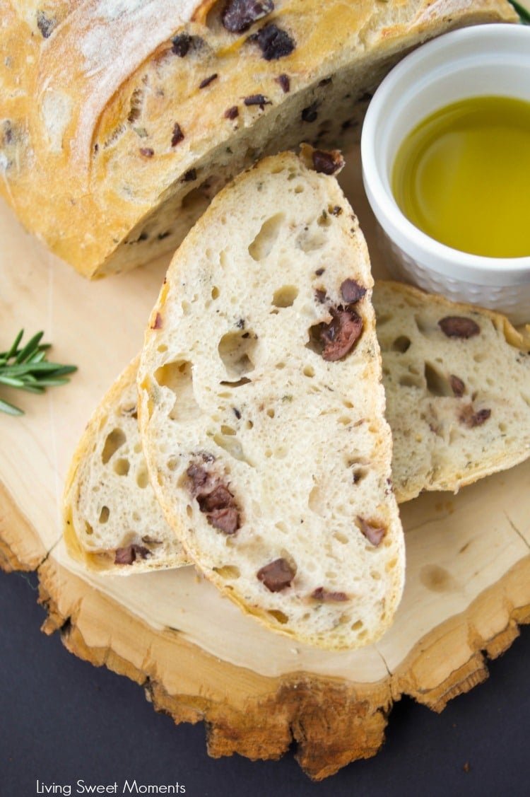 This amazing Rosemary Olive Bread Recipe has a nice crust on the outside and chewy on the inside. Better than any bakery. Enjoy a few slices with olive oil.