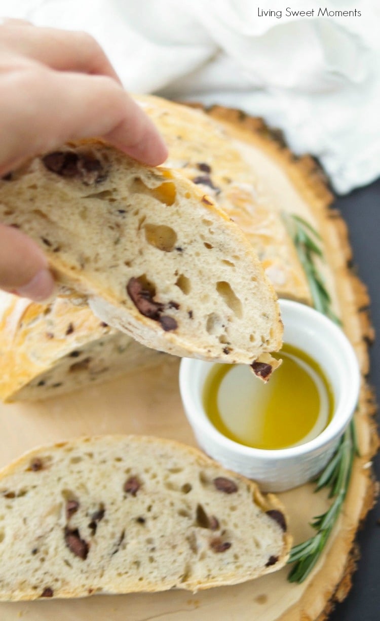 This amazing Rosemary Olive Bread Recipe has a nice crust on the outside and chewy on the inside. Better than any bakery. Enjoy a few slices with olive oil.