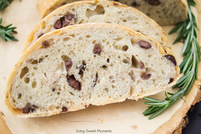 This amazing Rosemary Olive Bread Recipe has a nice crust on the outside and chewy on the inside. Better than any bakery. Enjoy a few slices with olive oil.