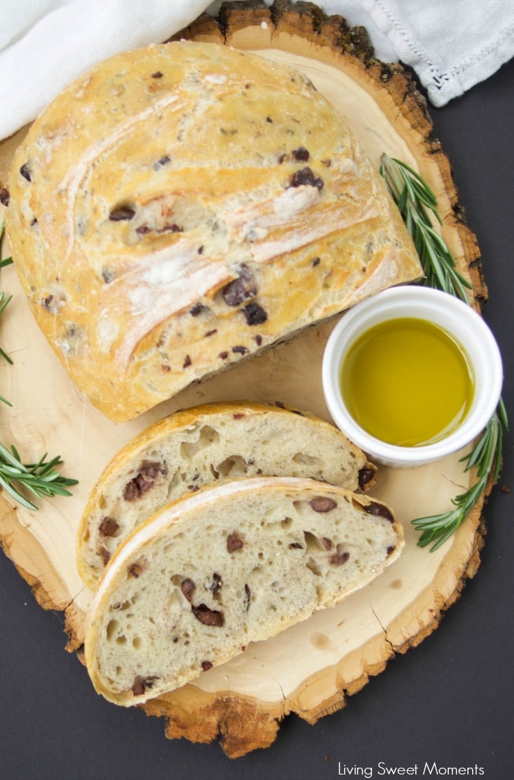 This amazing Rosemary Olive Bread Recipe has a nice crust on the outside and chewy on the inside. Better than any bakery. Enjoy a few slices with olive oil.