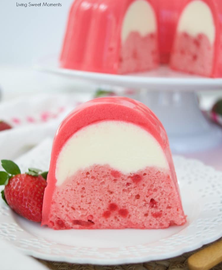 This decadent strawberry Flan Jello Cake Recipe is a 3 in 1. A Cake and flan encased in a refreshing jello shell. A showstopper dessert for any occasion.