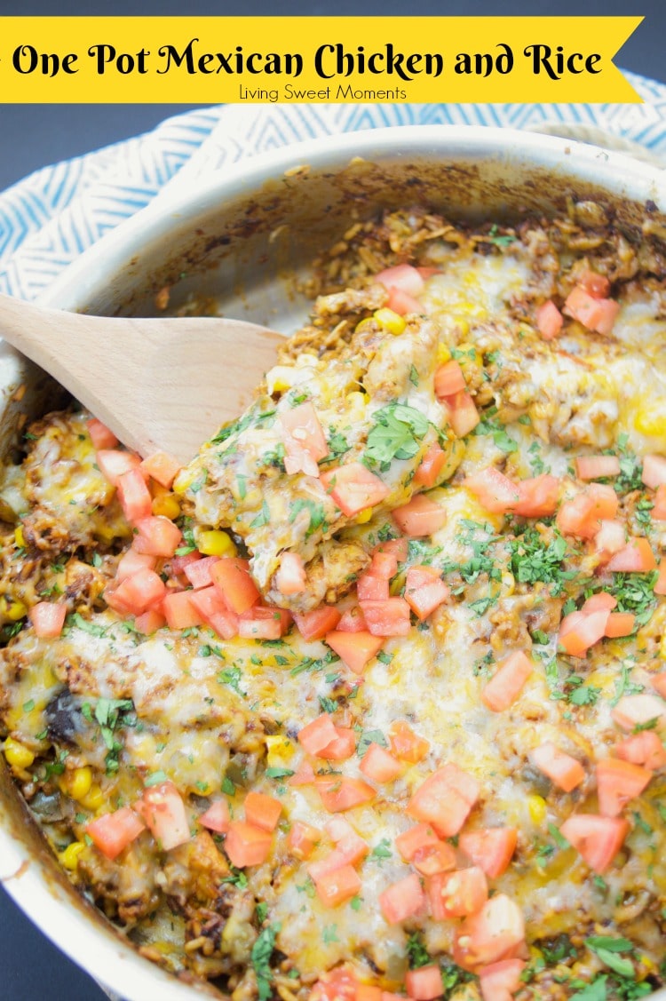 This amazing one pot cheesy Mexican Chicken And Rice recipe is made with authentic Mexican Mole sauce & topped with sesame seeds, for a quick 30-minute meal