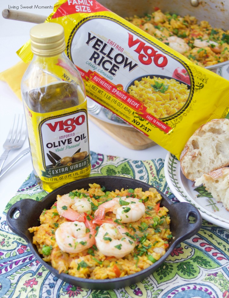 This delicious Spanish Shrimp With Yellow Rice recipe is super easy to make, ready in less than an hour, & feeds a crowd. Perfect for dinner or entertaining