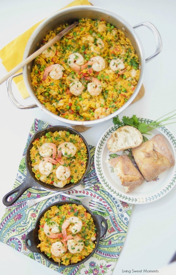 This delicious Spanish Shrimp With Yellow Rice recipe is super easy to make, ready in less than an hour, & feeds a crowd. Perfect for dinner or entertaining