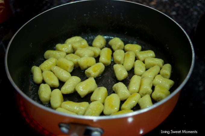 Delicious savory homemade plantain gnocchi is served with an amazing four cheese sauce. Perfect as a vegetarian entree for parties or celebrations.