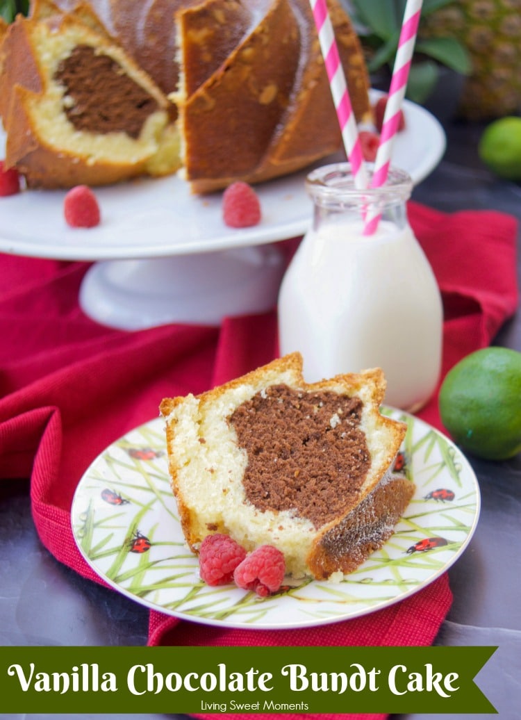 This moist Vanilla Chocolate Bundt Cake recipe is super easy to make, delicious, and perfect as a dessert, breakfast or snack. Serve with a glass of milk 1