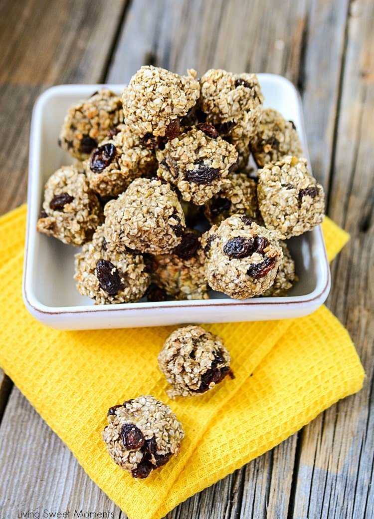 These delicious Raisin Banana Oatmeal Bites require only 4 ingredients and are made without any added sugar. The perfect healthy snack for kids and adults.