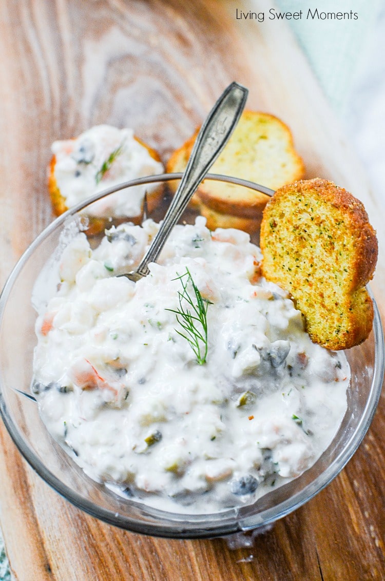 This delicious Creamy Shrimp Dip is made with fresh dill, capers, and shrimp. Perfect to serve with crackers or bread. The perfect appetizer for parties.